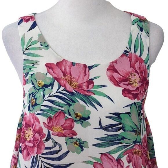 Sans Souci Pink Floral Cropped Tank Top Size XS Tropical Tank Top Floral Tank