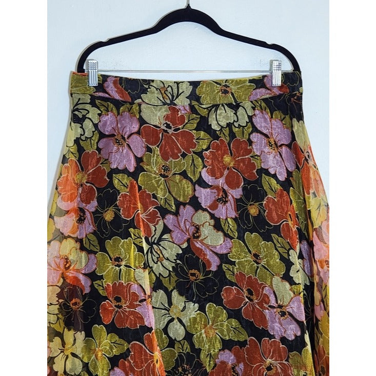 Ashley Stewart Womens Black Floral Organza Pull-On Skirt Size 14/16 NWT