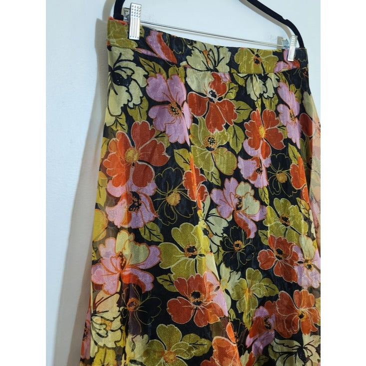 Ashley Stewart Womens Black Floral Organza Pull-On Skirt Size 14/16 NWT