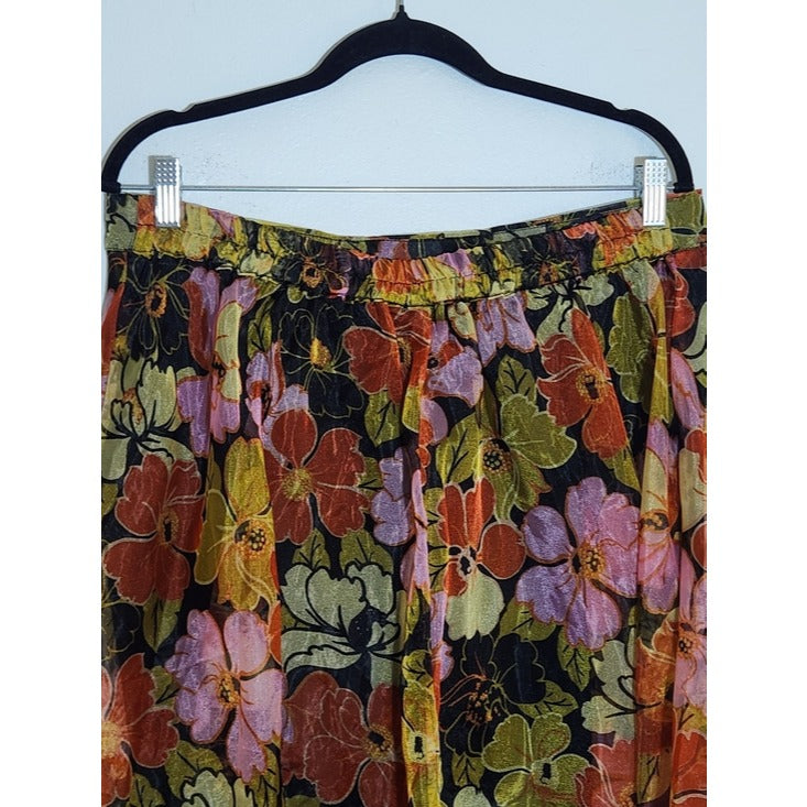 Ashley Stewart Womens Black Floral Organza Pull-On Skirt Size 14/16 NWT
