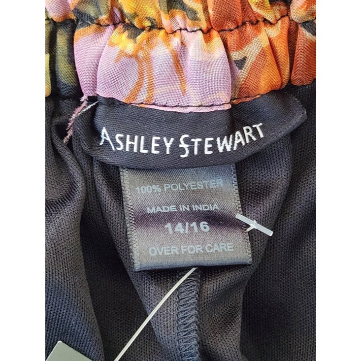 Ashley Stewart Womens Black Floral Organza Pull-On Skirt Size 14/16 NWT