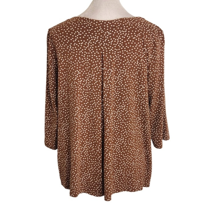 J. Jill Brown and White Polka Dot V-Neck Tee Size Medium Petite