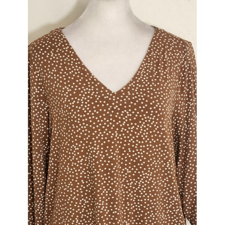 J. Jill Brown and White Polka Dot V-Neck Tee Size Medium Petite