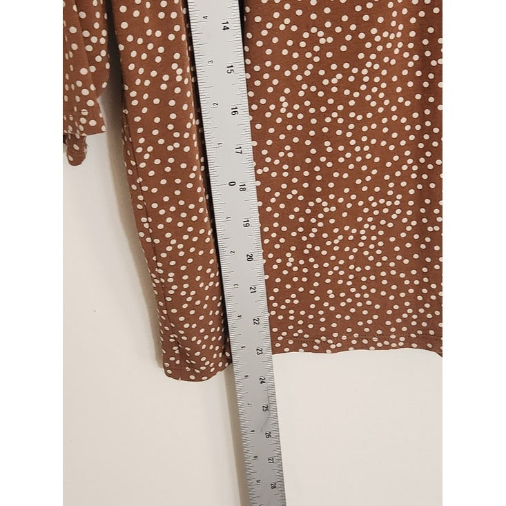 J. Jill Brown and White Polka Dot V-Neck Tee Size Medium Petite