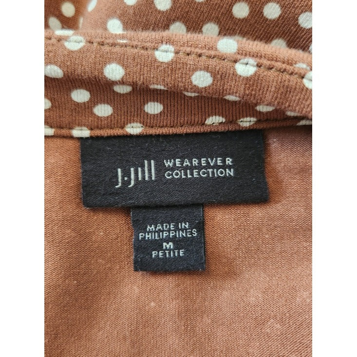 J. Jill Brown and White Polka Dot V-Neck Tee Size Medium Petite