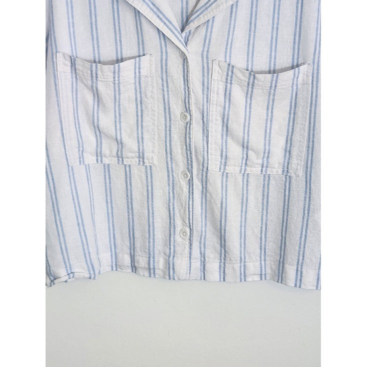 Buffalo David Bitton White and Blue Stripe Button Up Top Size Large