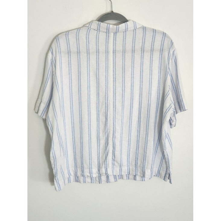 Buffalo David Bitton White and Blue Stripe Button Up Top Size Large