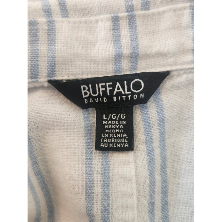 Buffalo David Bitton White and Blue Stripe Button Up Top Size Large
