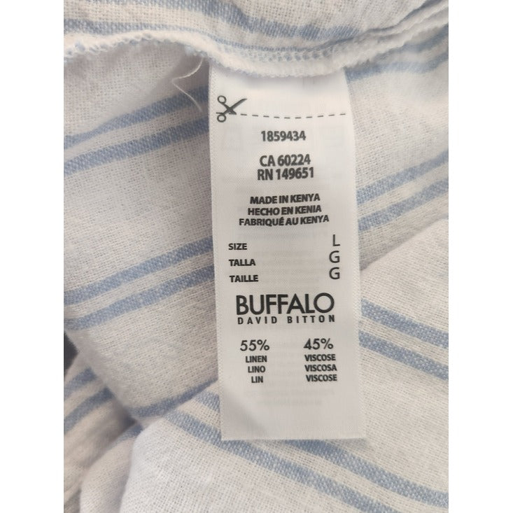 Buffalo David Bitton White and Blue Stripe Button Up Top Size Large