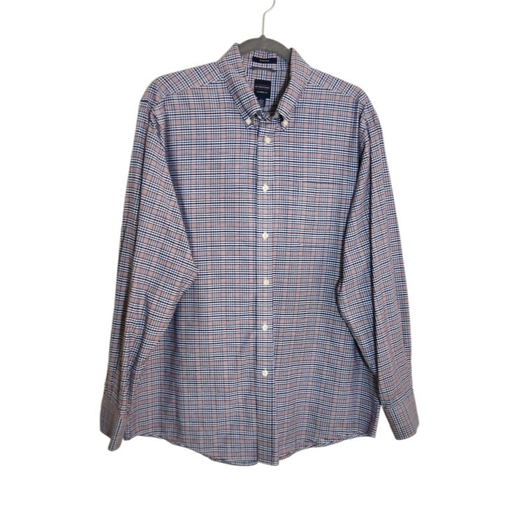 Dockers Blue and Brown Plaid Button Down Shirt Size Large