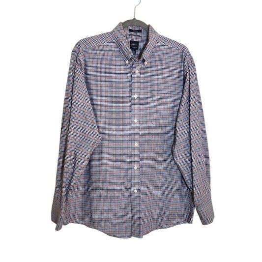 Dockers Blue and Brown Plaid Button Down Shirt Size Large