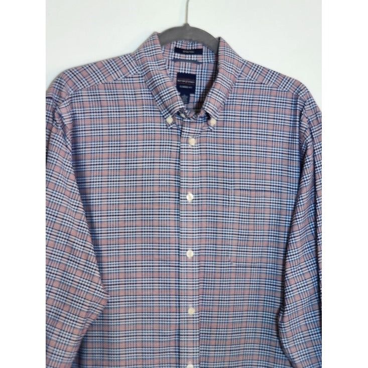 Dockers Blue and Brown Plaid Button Down Shirt Size Large