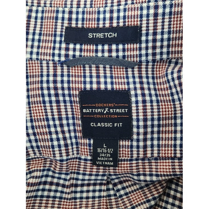 Dockers Blue and Brown Plaid Button Down Shirt Size Large