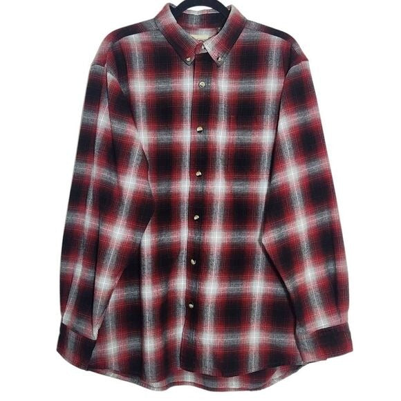 Hobbs Creek Black and Red Plaid Cotton Flannel Button Down Shirt Size XL