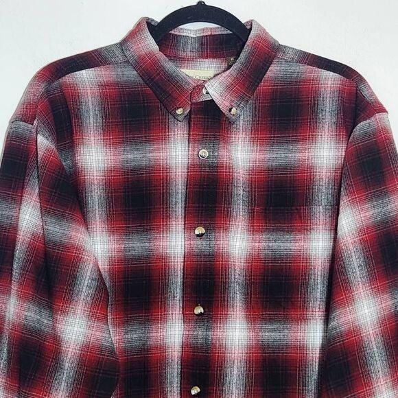 Hobbs Creek Black and Red Plaid Cotton Flannel Button Down Shirt Size XL