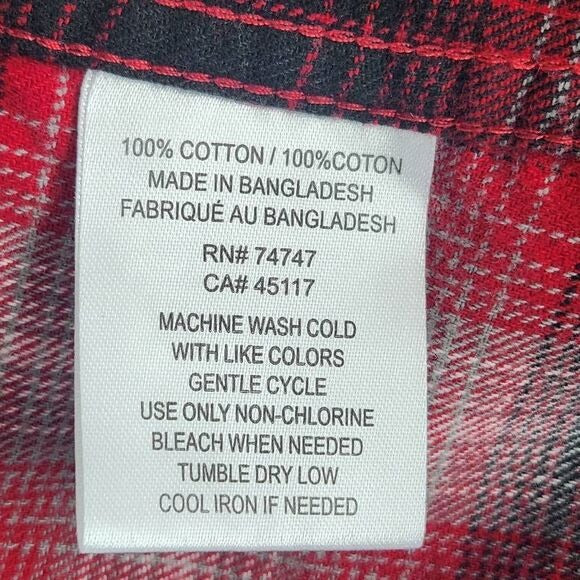 Hobbs Creek Black and Red Plaid Cotton Flannel Button Down Shirt Size XL