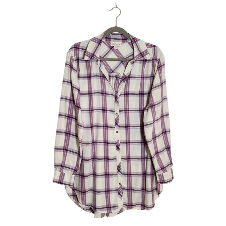 Knox Rose Purple and White Plaid Button-Down Tunic Size XXL