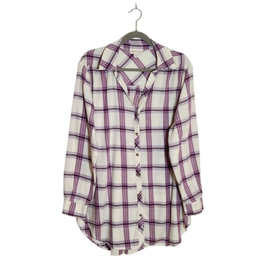 Knox Rose Purple and White Plaid Button-Down Tunic Size XXL
