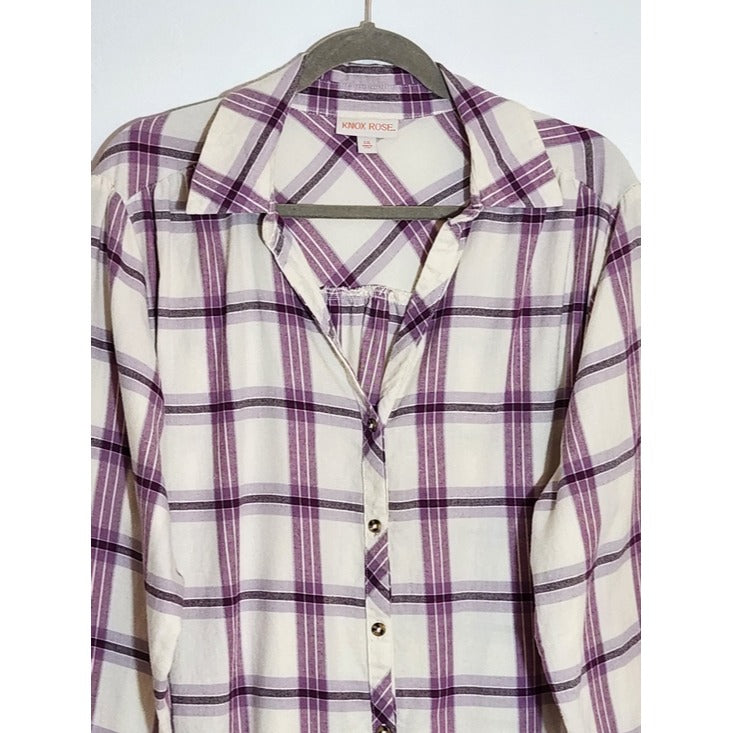 Knox Rose Purple and White Plaid Button-Down Tunic Size XXL