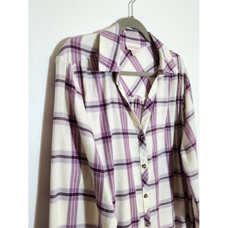 Knox Rose Purple and White Plaid Button-Down Tunic Size XXL