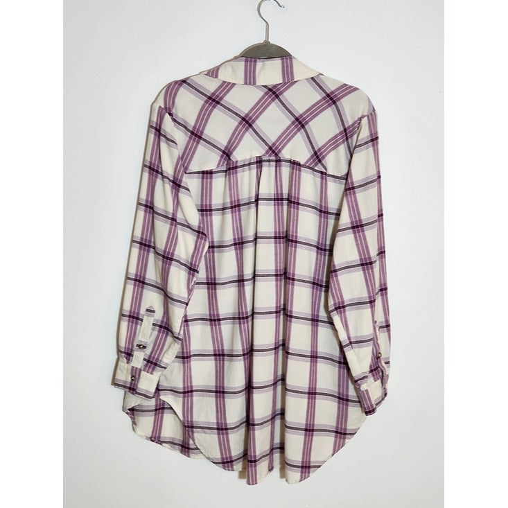 Knox Rose Purple and White Plaid Button-Down Tunic Size XXL
