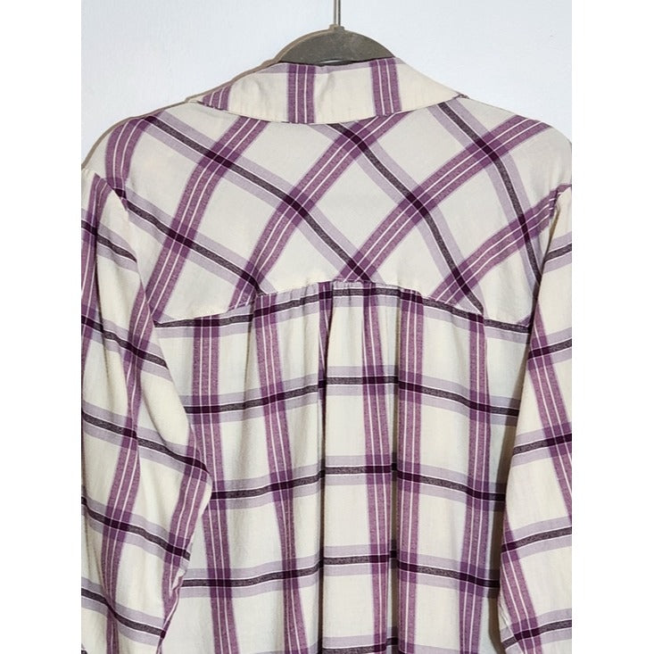 Knox Rose Purple and White Plaid Button-Down Tunic Size XXL