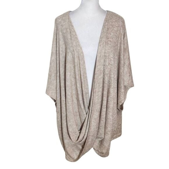 Kori Tan Draped Oversized Sweater Size Large Heather Brown Short Sleeve Sweater