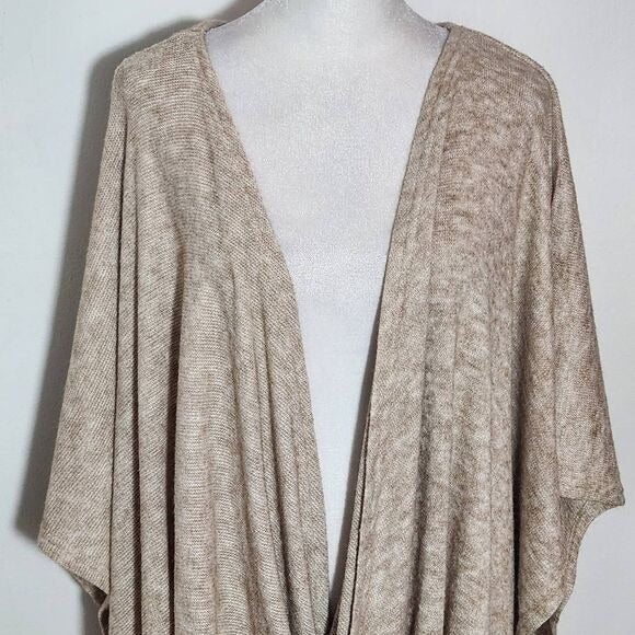 Kori Tan Draped Oversized Sweater Size Large Heather Brown Short Sleeve Sweater