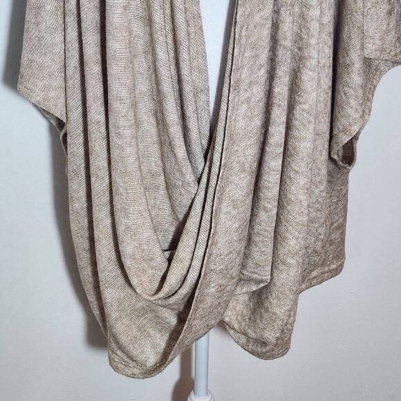 Kori Tan Draped Oversized Sweater Size Large Heather Brown Short Sleeve Sweater