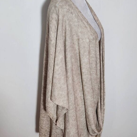 Kori Tan Draped Oversized Sweater Size Large Heather Brown Short Sleeve Sweater