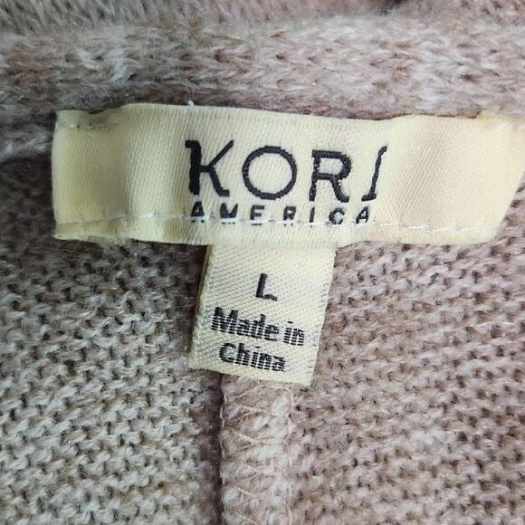Kori Tan Draped Oversized Sweater Size Large Heather Brown Short Sleeve Sweater