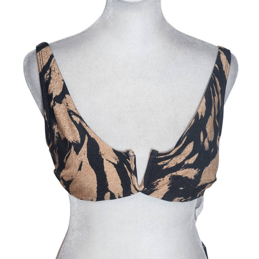 Cupshe Black and Tan print Bikini Top with V-Wire NWT Size Medium