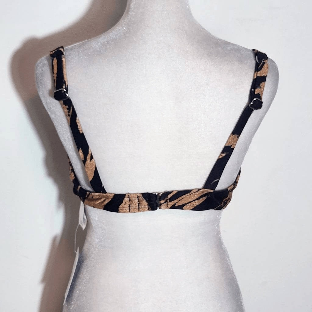 Cupshe Black and Tan print Bikini Top with V-Wire NWT Size Medium