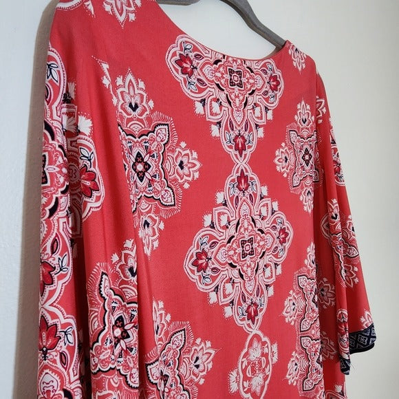 Studio One Coral Pink and Navy Print Shift Dress Size PM Wedding Guest Dress