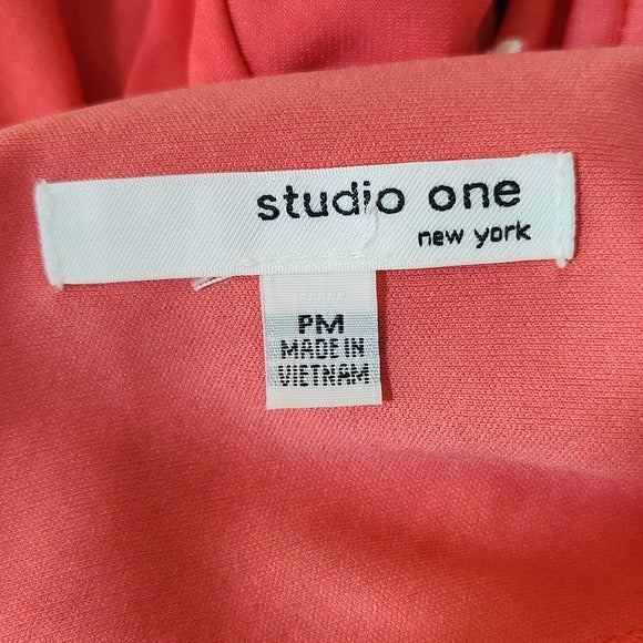 Studio One Coral Pink and Navy Print Shift Dress Size PM Wedding Guest Dress