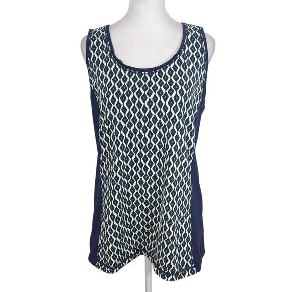 Chico's Zenergy Navy and Green Print Tank Top Size Large Navy Activewear Tank