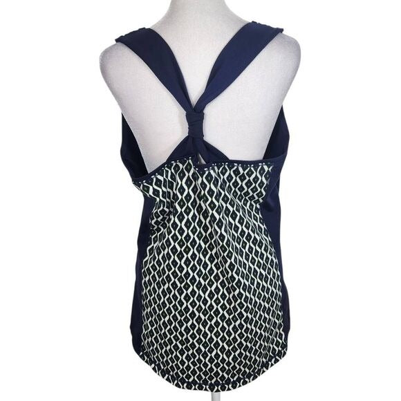 Chico's Zenergy Navy and Green Print Tank Top Size Large Navy Activewear Tank