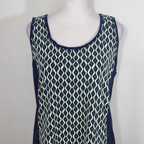 Chico's Zenergy Navy and Green Print Tank Top Size Large Navy Activewear Tank