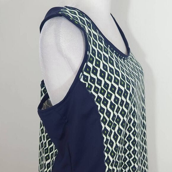 Chico's Zenergy Navy and Green Print Tank Top Size Large Navy Activewear Tank