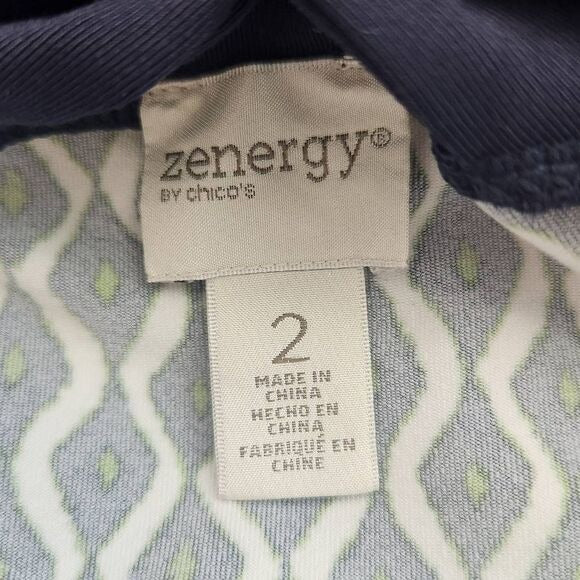 Chico's Zenergy Navy and Green Print Tank Top Size Large Navy Activewear Tank