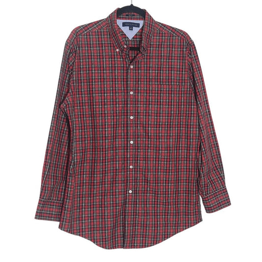 Tommy Hilfiger Red Plaid Button Down Shirt Size Large Slim Fit Red Preppy Shirt