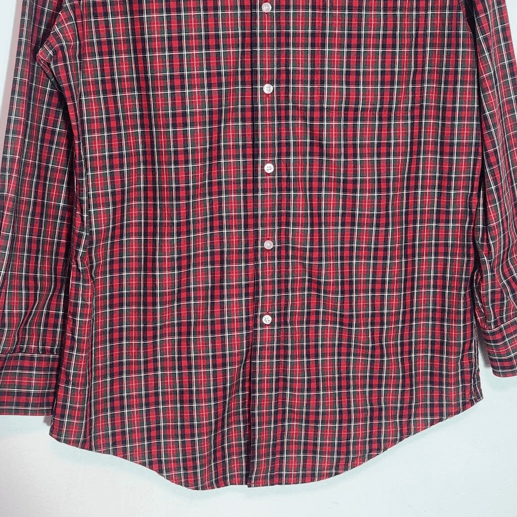 Tommy Hilfiger Red Plaid Button Down Shirt Size Large Slim Fit Red Preppy Shirt
