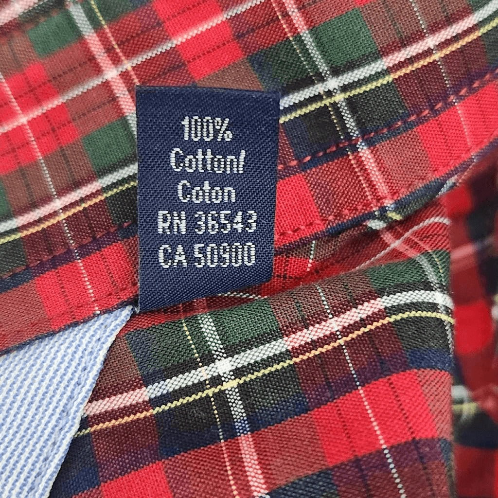 Tommy Hilfiger Red Plaid Button Down Shirt Size Large Slim Fit Red Preppy Shirt