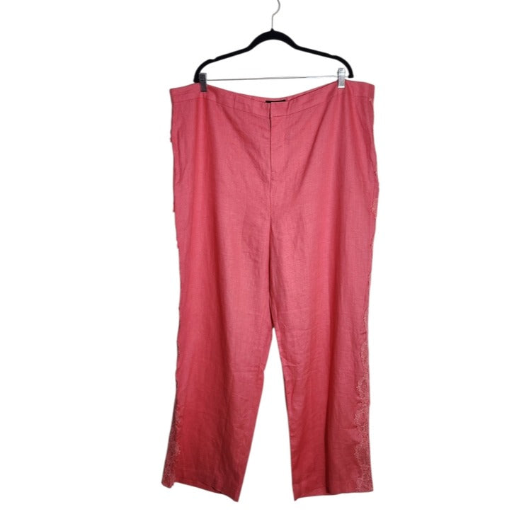 Ashro Pink Linen Pants with Lace Appliqué Size 22W NWT
