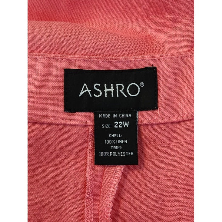 Ashro Pink Linen Pants with Lace Appliqué Size 22W NWT