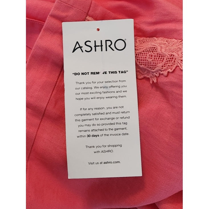 Ashro Pink Linen Pants with Lace Appliqué Size 22W NWT
