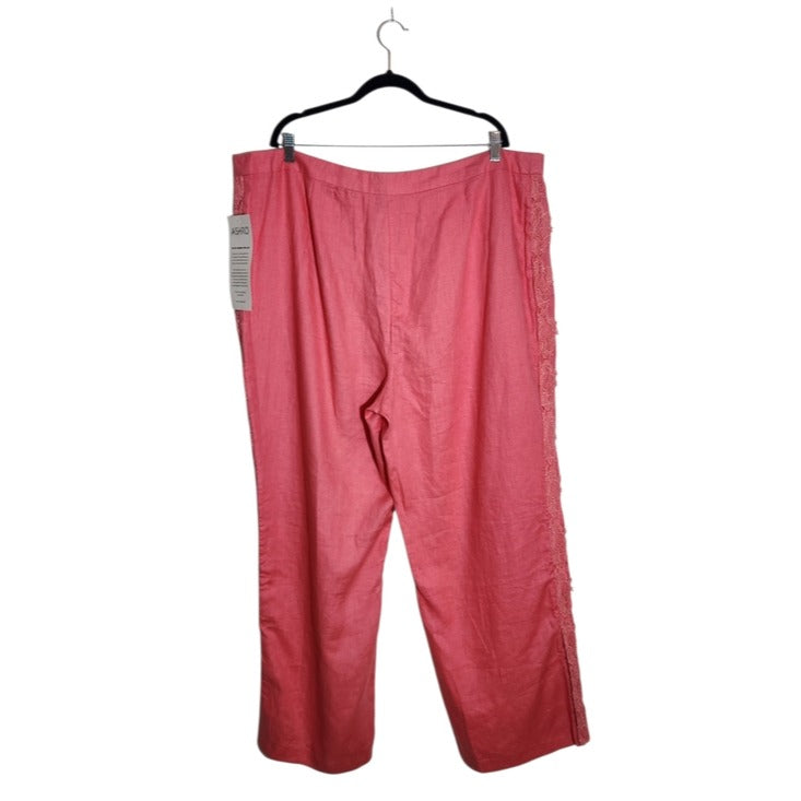 Ashro Pink Linen Pants with Lace Appliqué Size 22W NWT