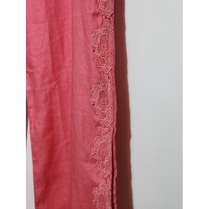 Ashro Pink Linen Pants with Lace Appliqué Size 22W NWT