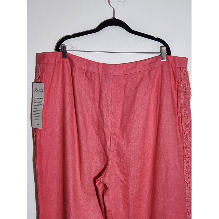 Ashro Pink Linen Pants with Lace Appliqué Size 22W NWT