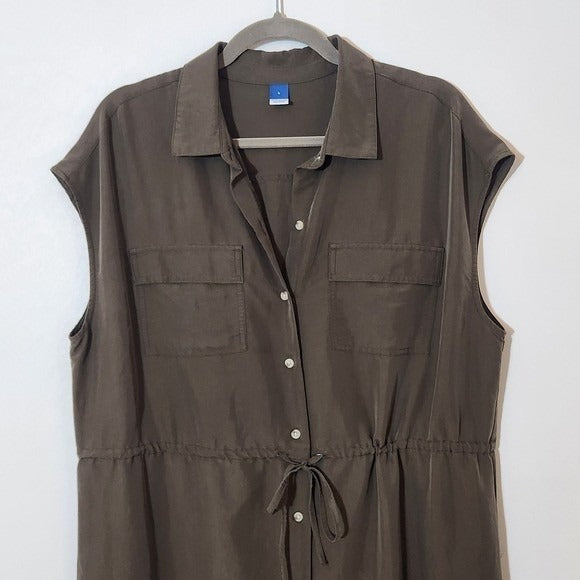 Old Navy Army Green Sleeveless Button-Down Shirt Dress Size Large